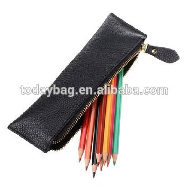 Simple Style Zippered Genuine Leather Pencil Case #1 image